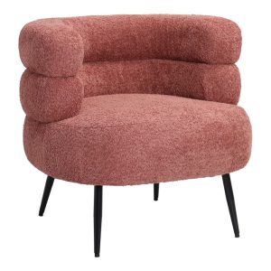 Πολυθρόνα Foleja μπουκλέ ύφασμα σε απόχρωση σάπιο μήλο με μαύρα μεταλλικά πόδια 76x75x72εκ