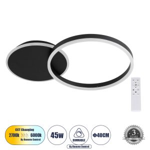 VENOM Μοντέρνο Φωτιστικό Οροφής LED 45W 5445lm 360° AC 220-240V IP20 Ρυθμιζόμενο Λευκό CCT με Χειριστήριο από 2700K έως 6000K Dimmable - Lumileds SMD Chip - Μαύρο Ματ - Μ60 x Π40 x Υ7.5cm