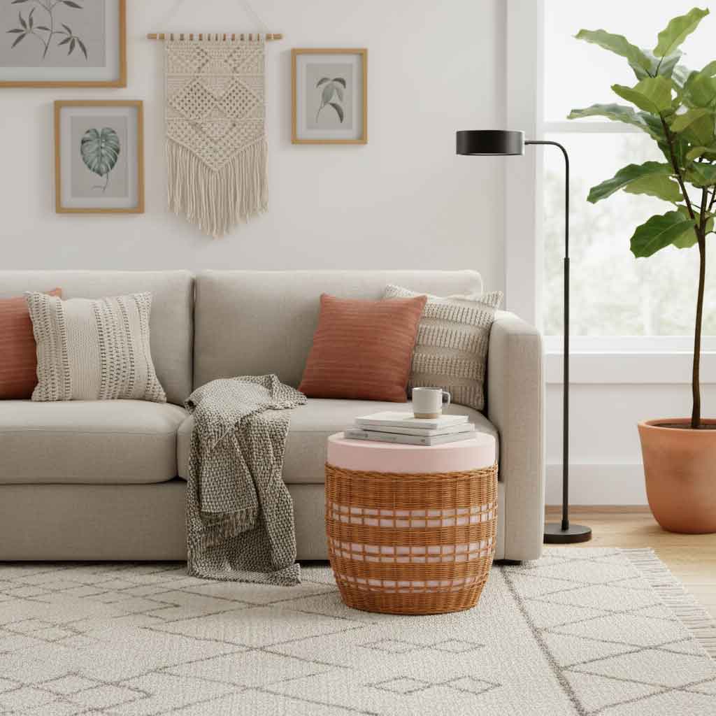 ΒΟΗΘΗΤΙΚΟ ΤΡΑΠΕΖΙ VILHENA FIBER CEMENT ΡΟΖ-RATTAN ΦΥΣΙΚΟ - Image 2