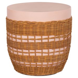 ΒΟΗΘΗΤΙΚΟ ΤΡΑΠΕΖΙ VILHENA FIBER CEMENT ΡΟΖ-RATTAN ΦΥΣΙΚΟ Φ44.5x45Υεκ.