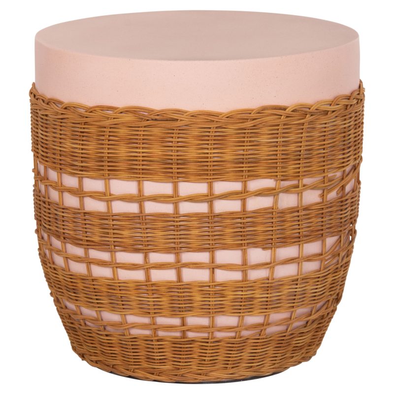 ΒΟΗΘΗΤΙΚΟ ΤΡΑΠΕΖΙ VILHENA FIBER CEMENT ΡΟΖ-RATTAN ΦΥΣΙΚΟ Φ44.5x45Υεκ.