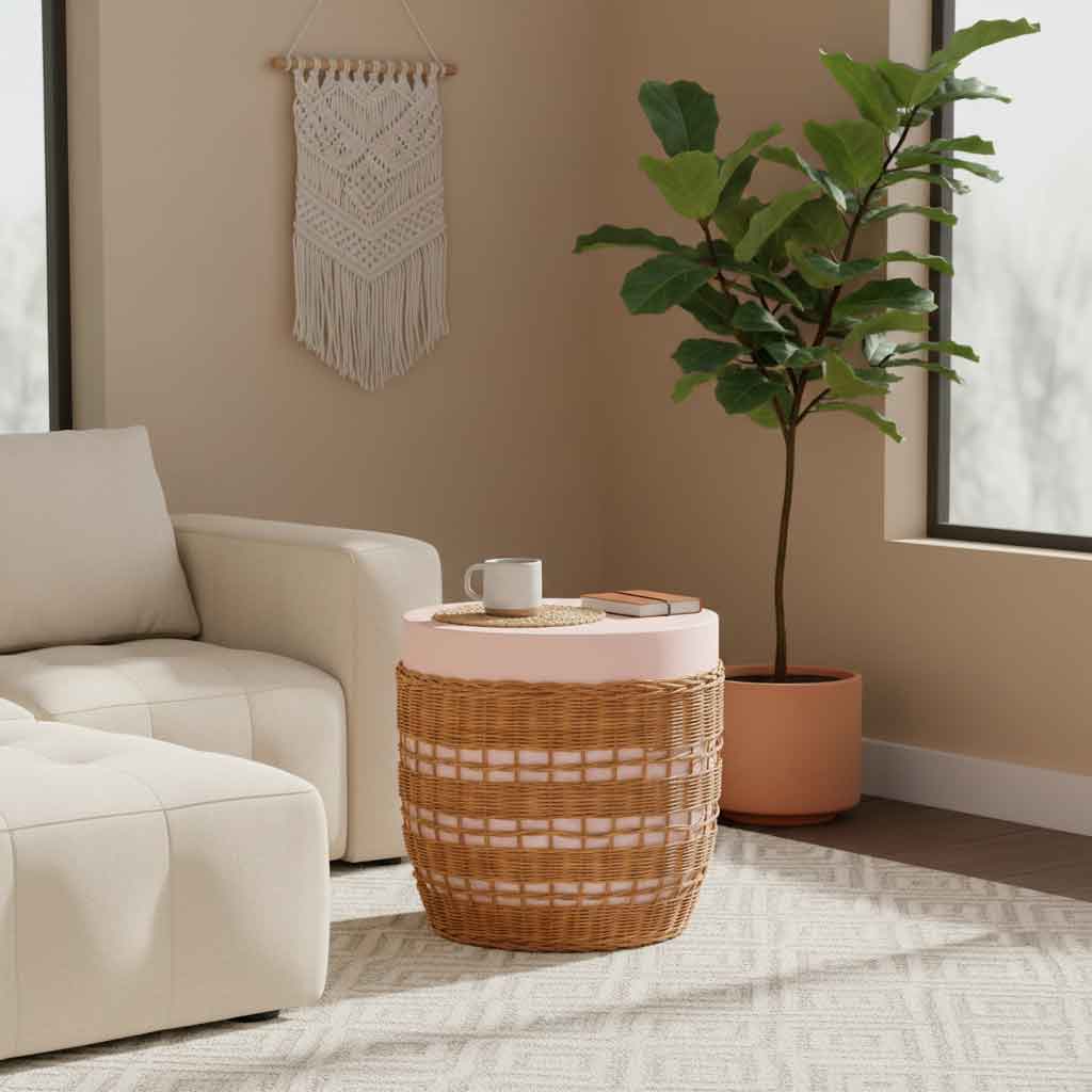 ΒΟΗΘΗΤΙΚΟ ΤΡΑΠΕΖΙ VILHENA FIBER CEMENT ΡΟΖ-RATTAN ΦΥΣΙΚΟ - Image 3