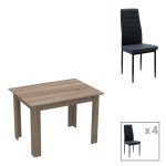 Τραπεζαρία Manka-Parker σετ 5τεμ mdf σε μαύρη-sonoma truffle απόχρωση 110x80x77εκ