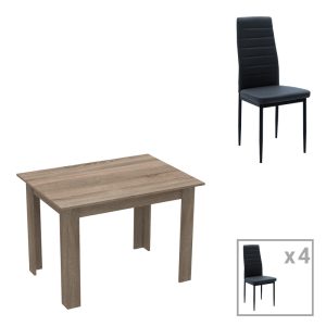 Τραπεζαρία Manka-Parker σετ 5τεμ mdf σε μαύρη-sonoma truffle απόχρωση 110x80x77εκ