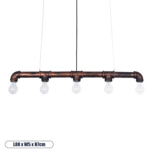 CANAL Vintage Κρεμαστό Φωτιστικό Οροφής με Ντουί 5 x E27 AC 220-240V IP20 - Χάλκινο Εφέ Σκουριάς - Μ88 x Π5 x Υ7cm