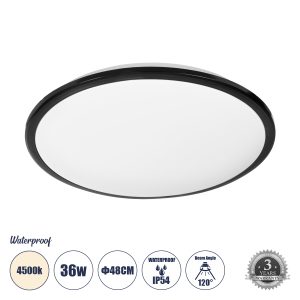 TUFFIN Φωτιστικό Πλαφονιέρα Οροφής LED 36W 3960lm 120° AC 220-240V Αδιάβροχο IP54 Φυσικό Λευκό 4500K - Lumileds SMD Chip - Μαύρο Ματ & Λευκό Γαλακτερό - Μ48 x Π48 x Υ6.5cm