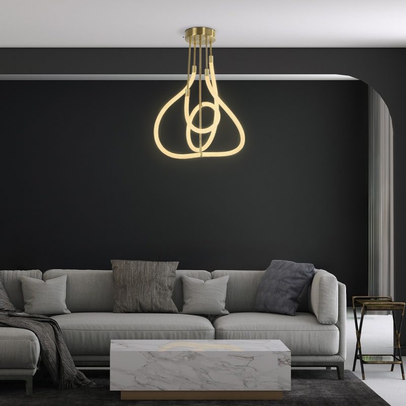 kelvo® GLOW Μοντέρνο Φωτιστικό Οροφής LED 40W 4000lm 360° AC 220-240V IP20 Ρυθμιζόμενο Λευκό CCT με Χειριστήριο από 2700K έως 6000K Dimmable - Lumileds SMD Chip - Χρυσό Πλατίνα & Λευκό Νήμα - Μ50 x Π50 x Υ70cm