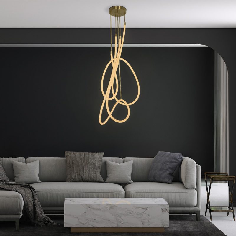 kelvo® GLOW Μοντέρνο Φωτιστικό Οροφής LED 85W 8500lm 360° AC 220-240V IP20 Ρυθμιζόμενο Λευκό CCT με Χειριστήριο από 2700K έως 6000K Dimmable - Lumileds SMD Chip - Χρυσό Πλατίνα & Λευκό Νήμα - Μ100 x Π100 x Υ140cm