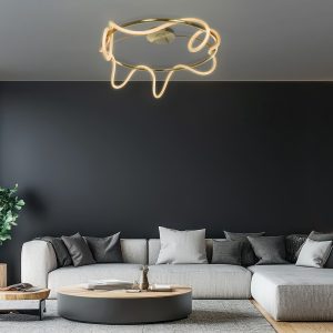 kelvo® GLOW Μοντέρνο Φωτιστικό Οροφής LED 65W 6500lm 360° AC 220-240V IP20 Ρυθμιζόμενο Λευκό CCT με Χειριστήριο από 2700K έως 6000K Dimmable - Lumileds SMD Chip - Χρυσό Πλατίνα & Λευκό Νήμα - Μ100 x Π100 x Υ30cm
