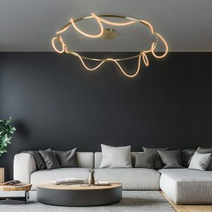 kelvo® GLOW Μοντέρνο Φωτιστικό Οροφής LED 89W 8900lm 360° AC 220-240V IP20 Ρυθμιζόμενο Λευκό CCT με Χειριστήριο από 2700K έως 6000K Dimmable - Lumileds SMD Chip - Χρυσό Πλατίνα & Λευκό Νήμα - Μ150 x Π150 x Υ30cm