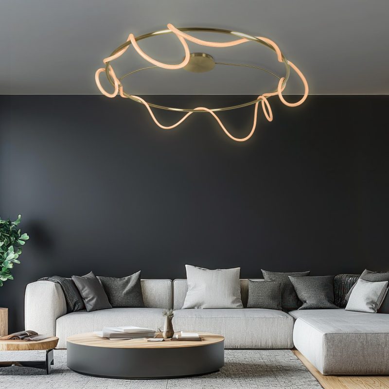 kelvo® GLOW Μοντέρνο Φωτιστικό Οροφής LED 89W 8900lm 360° AC 220-240V IP20 Ρυθμιζόμενο Λευκό CCT με Χειριστήριο από 2700K έως 6000K Dimmable - Lumileds SMD Chip - Χρυσό Πλατίνα & Λευκό Νήμα - Μ150 x Π150 x Υ30cm