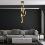 kelvo® GLOW Μοντέρνο Φωτιστικό Οροφής LED 42W 4200lm 360° AC 220-240V IP20 Ρυθμιζόμενο Λευκό CCT με Χειριστήριο από 2700K έως 6000K Dimmable - Lumileds SMD Chip - Χρυσό Πλατίνα & Λευκό Νήμα - Μ50 x Π50 x Υ70cm