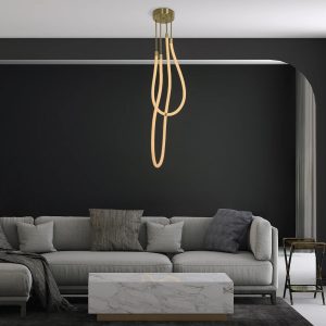 kelvo® GLOW Μοντέρνο Φωτιστικό Οροφής LED 42W 4200lm 360° AC 220-240V IP20 Ρυθμιζόμενο Λευκό CCT με Χειριστήριο από 2700K έως 6000K Dimmable - Lumileds SMD Chip - Χρυσό Πλατίνα & Λευκό Νήμα - Μ50 x Π50 x Υ70cm