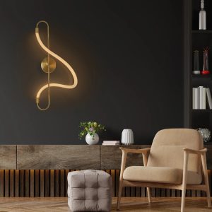 kelvo® GLOW Μοντέρνο Φωτιστικό Τοίχου - Απλίκα LED 18W 1800lm 360° AC 220-240V IP20 Ρυθμιζόμενο Λευκό CCT με On/Off 2700K/4500K/6000K - Lumileds SMD Chip - Χρυσό Πλατίνα & Λευκό Νήμα - Μ30 x Π15 x Υ70cm