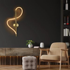 kelvo® GLOW Μοντέρνο Φωτιστικό Τοίχου - Απλίκα LED 24W 2400lm 360° AC 220-240V IP20 Ρυθμιζόμενο Λευκό CCT με On/Off 2700K/4500K/6000K - Lumileds SMD Chip - Χρυσό Πλατίνα & Λευκό Νήμα - Μ30 x Π15 x Υ70cm