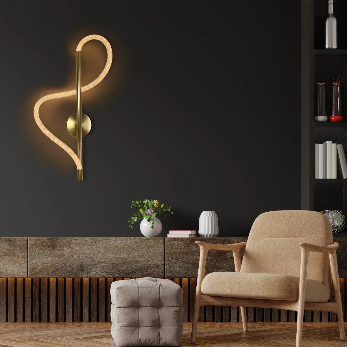 kelvo® GLOW Μοντέρνο Φωτιστικό Τοίχου - Απλίκα LED 24W 2400lm 360° AC 220-240V IP20 Ρυθμιζόμενο Λευκό CCT με On/Off 2700K/4500K/6000K - Lumileds SMD Chip - Χρυσό Πλατίνα & Λευκό Νήμα - Μ30 x Π15 x Υ70cm