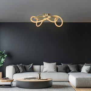 kelvo® GLOW Μοντέρνο Φωτιστικό Οροφής LED 34W 3400lm 360° AC 220-240V IP20 Ρυθμιζόμενο Λευκό CCT με Χειριστήριο από 2700K έως 6000K Dimmable - Lumileds SMD Chip - Χρυσό Πλατίνα & Λευκό Νήμα - Μ60 x Π60 x Υ30cm