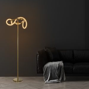 kelvo® GLOW Μοντέρνο Επιδαπέδιο Φωτιστικό LED 30W 3000lm 360° AC 220-240V IP20 Ρυθμιζόμενο Λευκό CCT με Αφή 2700K/4500K/6000K Dimmable - Lumileds SMD Chip - Χρυσό Πλατίνα & Λευκό Νήμα - Μ45 x Π45 x Υ160cm