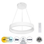 VENOM Μοντέρνο Κρεμαστό Φωτιστικό Οροφής LED 30W 3513lm 120° AC 220-240V IP20 Ρυθμιζόμενο Λευκό CCT με Χειριστήριο από 2700K έως 6000K Dimmable - Lumileds SMD Chip - Λευκό Ματ - Μ40 x Π40 x Υ6.5cm