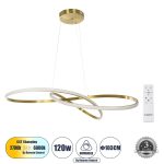 DEXTER Μοντέρνο Κρεμαστό Φωτιστικό Οροφής LED 120W 13440lm 300° AC 220-240V IP20 Ρυθμιζόμενο Λευκό CCT με Χειριστήριο από 2700K έως 6000K Dimmable - Lumileds SMD Chip - Χρυσό Βούρτσας - Μ103 x Π103 x Υ30cm