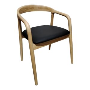 Πολυθρόνα Hogie rubberwood σε φυσική απόχρωση με μαύρο pu μαξιλάρι 61x60x76εκ -Τιμή Σετ 2 τεμ.