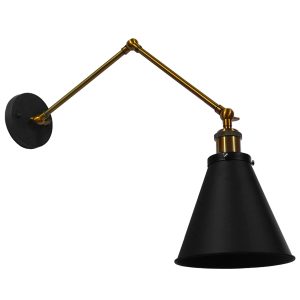 CRUCE Vintage Φωτιστικό Τοίχου - Απλίκα με Ντουί 1 x E27 AC 220-240V IP20 - Μαύρο & Χρυσό - Μ19 x Π63 x Υ77cm