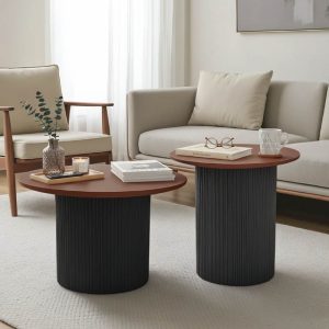 Tραπέζια σαλονιού Dovel mdf σετ 2τεμ. καρυδι-μαύρο