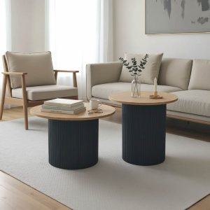 Tραπέζια σαλονιού Dovel mdf σετ 2τεμ. sonoma-μαύρο