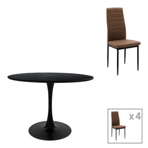 Τραπεζαρία Balou-Parker σετ 5τεμ μαύρο-καφέ Φ120x73εκ