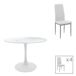 Τραπεζαρία Balou-Parker σετ 5τεμ λευκό Φ100x73εκ