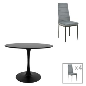 Τραπεζαρία Balou-Parker σετ 5τεμ μαύρο-γκρι Φ100x73εκ