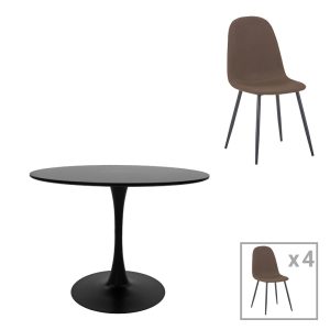 Τραπεζαρία Bella-Balou σετ 5τεμ MDF μαύρο-ύφασμα καφέ Φ120x73εκ
