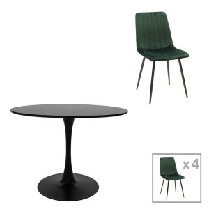Τραπεζαρία Balou-Noor σετ 5τεμ MDF μαύρο-κυπαρισσι Φ120x73εκ