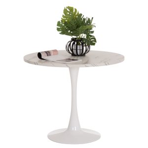 ΤΡΑΠΕΖΙ ΤΡΑΠΕΖΑΡΙΑΣ ROLLO ΣΤΡΟΓΓΥΛΟ WHITE MARBLE Φ90x74Υεκ.