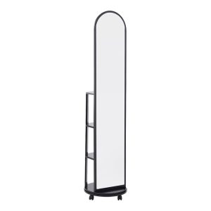 Καθρέπτης τροχήλατος Espero mdf με ράφια σε μαύρη απόχρωση Φ34x170εκ