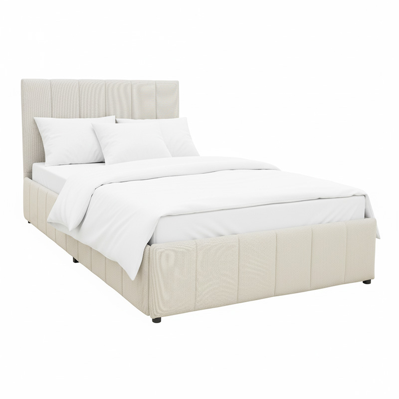 Κρεβάτι Snuggle με αποθηκευτικό χώρο ύφασμα μπεζ 120x200εκ