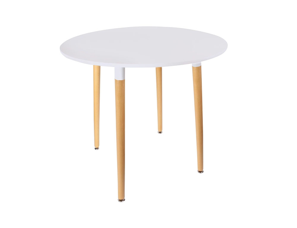 Τραπέζι Snow MDF λευκό και ξύλο οξιάς σε φυσική απόχρωση Φ120x73εκ