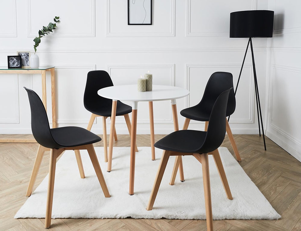 Τραπέζι Snow MDF λευκό και ξύλο οξιάς σε φυσική απόχρωση Φ120x73εκ - Image 2