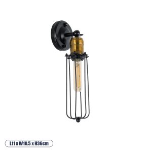 CATEL Vintage Φωτιστικό Τοίχου - Απλίκα με Ντουί 1 x E27 AC 220-240V IP20 - Μαύρο & Χρυσό - Μ11 x Π10.5 x Υ36cm