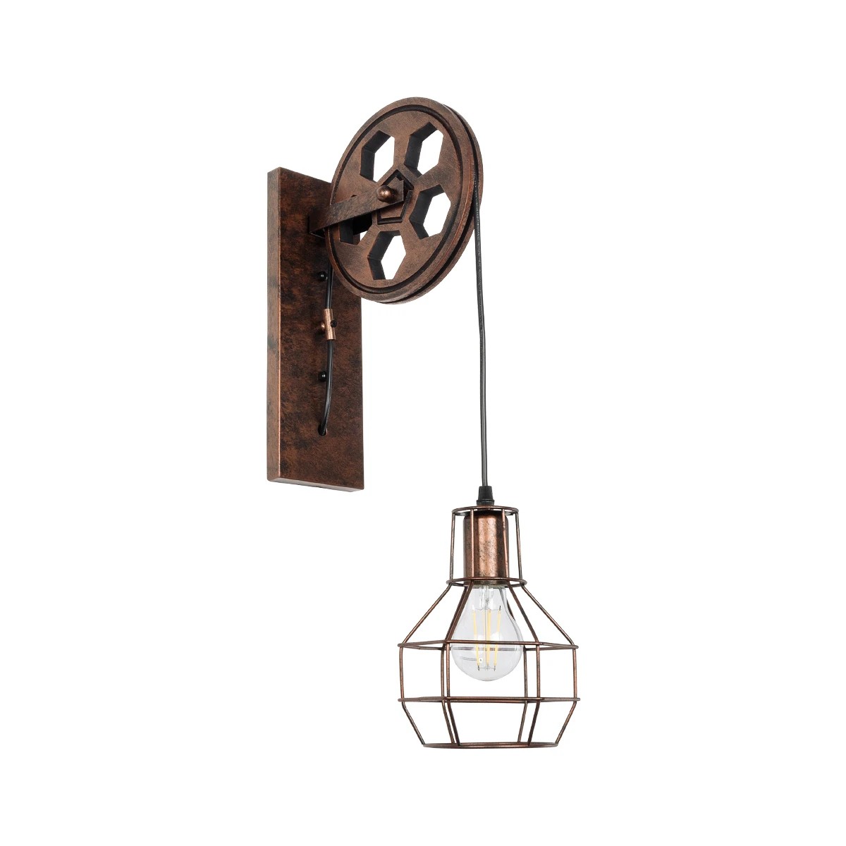 RYDON Vintage Φωτιστικό Τοίχου - Απλίκα με Ντουί 1 x E27 AC 220-240V IP20 - Χάλκινο Εφέ Σκουριάς - Μ15 x Π24 x Υ70cm