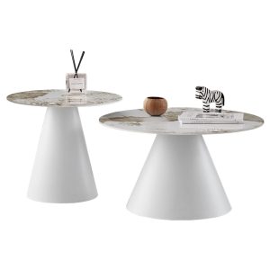 ΣΕΤ 2 ΤΡΑΠΕΖΙΑ ΣΑΛΟΝΙΟΥ RIDGE(X) SINTERED STONE TOPS--ΒΑΣΕΙΣ ΛΕΥΚΕΣ Φ50 & Φ70