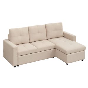 ΓΩΝΙΑΚΟΣ ΚΑΝΑΠΕΣ-ΚΡΕΒΑΤΙ ΑΝΑΣΤΡΕΨΙΜΟΣ SALINO ΜΠΕΖ ΥΦΑΣΜΑ 213x132x87Yεκ