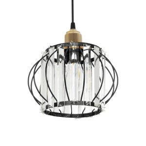 LUCERO Vintage Κρεμαστό Φωτιστικό Οροφής με Ντουί 1 x E27 AC 220-240V IP20 - Μαύρο & Διάφανο - Μ24 x Π24 x Υ24cm