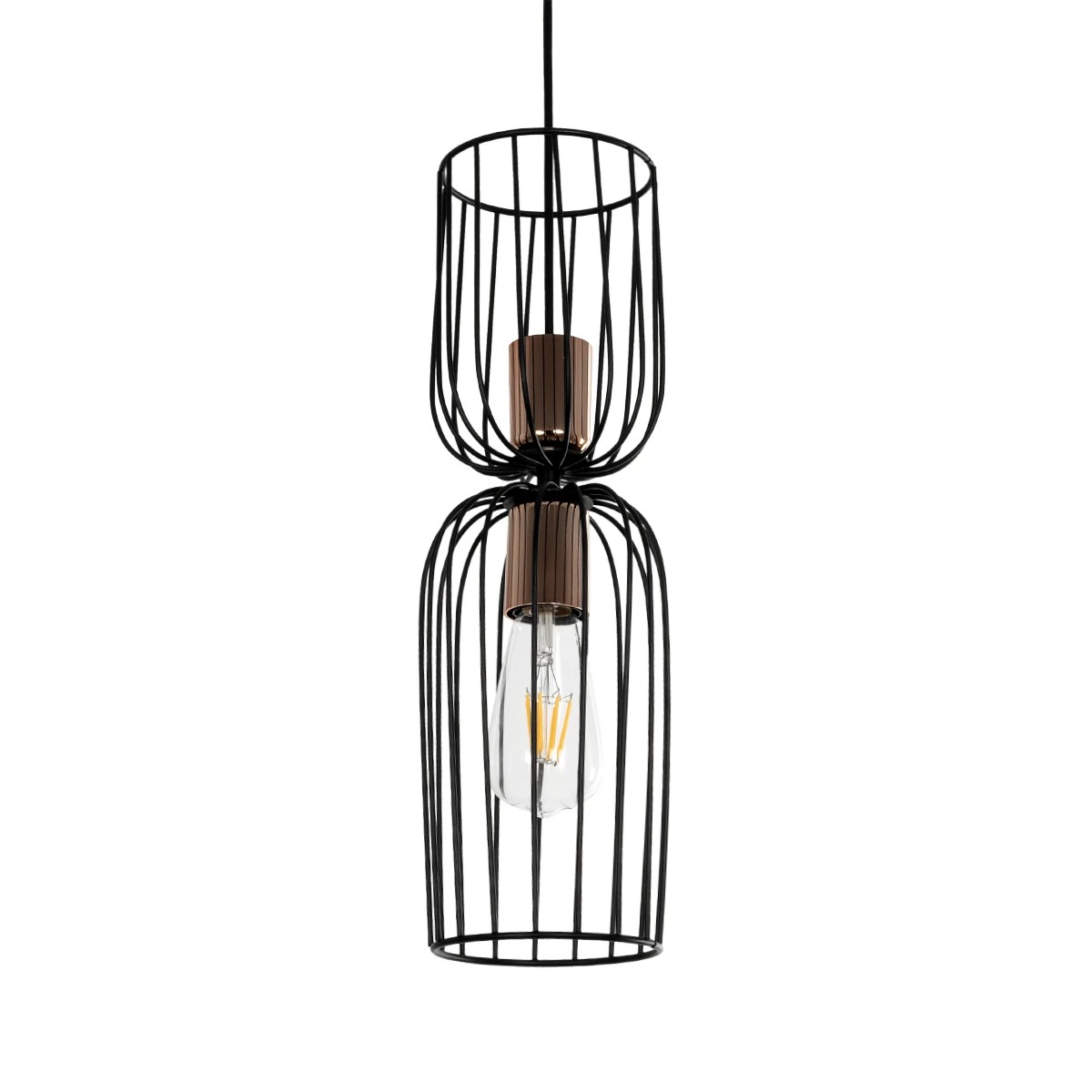 LAVERA Vintage Κρεμαστό Φωτιστικό Οροφής με Ντουί 1 x E27 AC 220-240V IP20 - Μαύρο & Μπρούτζινο - Μ14 x Π14 x Υ44cm