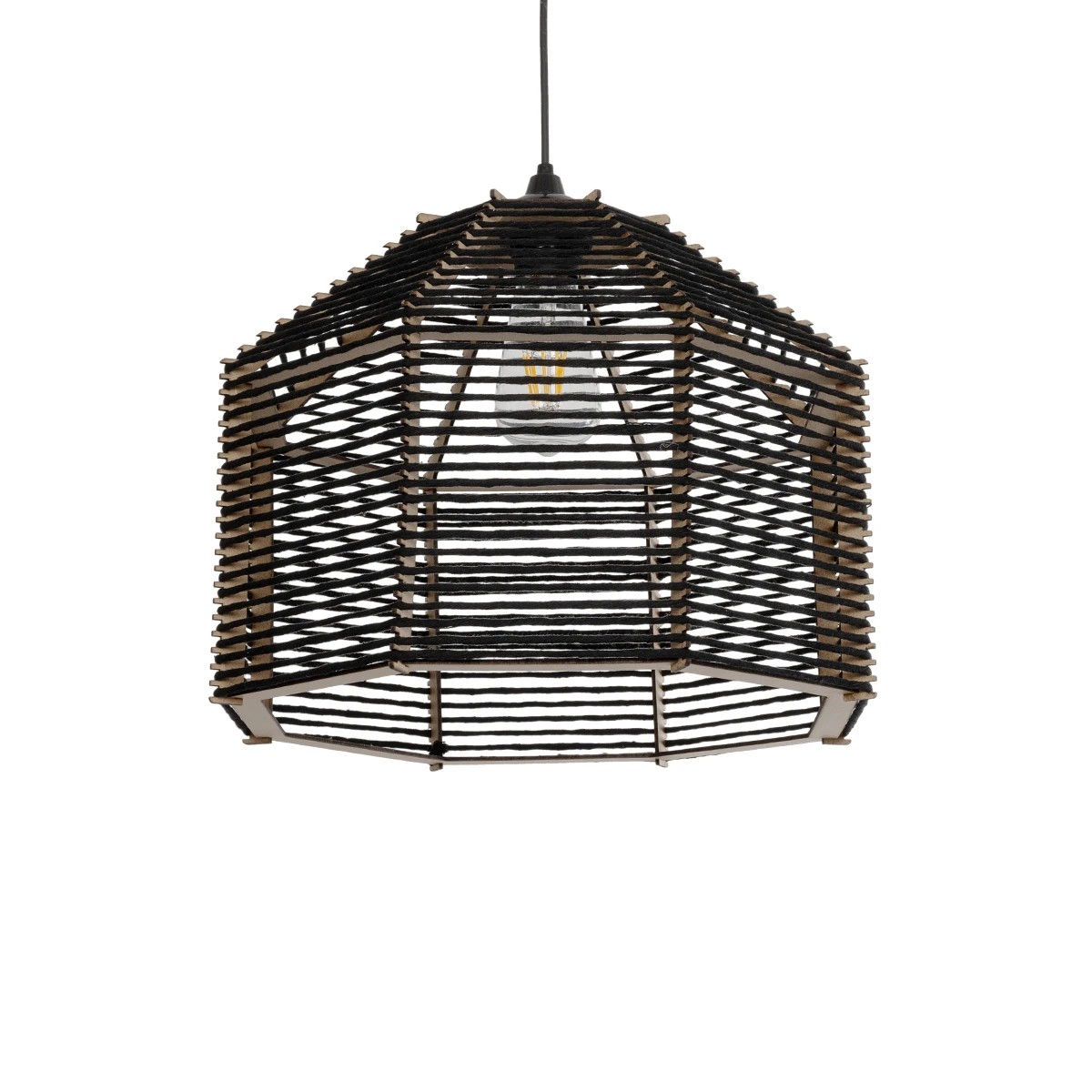 VORK Boho Κρεμαστό Φωτιστικό Οροφής με Ντουί 1 x E27 AC 220-240V IP20 - Μαύρο - M40 x Π40 x Υ36cm