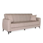 Καναπές-κρεβάτι με αποθηκευτικό χώρο τριθέσιος Milos μπεζ-καφε ύφασμα 210x78x85