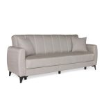 Καναπές-κρεβάτι με αποθηκευτικό χώρο τριθέσιος Milos μπεζ-γκρι ύφασμα 210x78x85