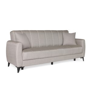 Καναπές-κρεβάτι με αποθηκευτικό χώρο τριθέσιος Milos μπεζ-γκρι ύφασμα 210x78x85