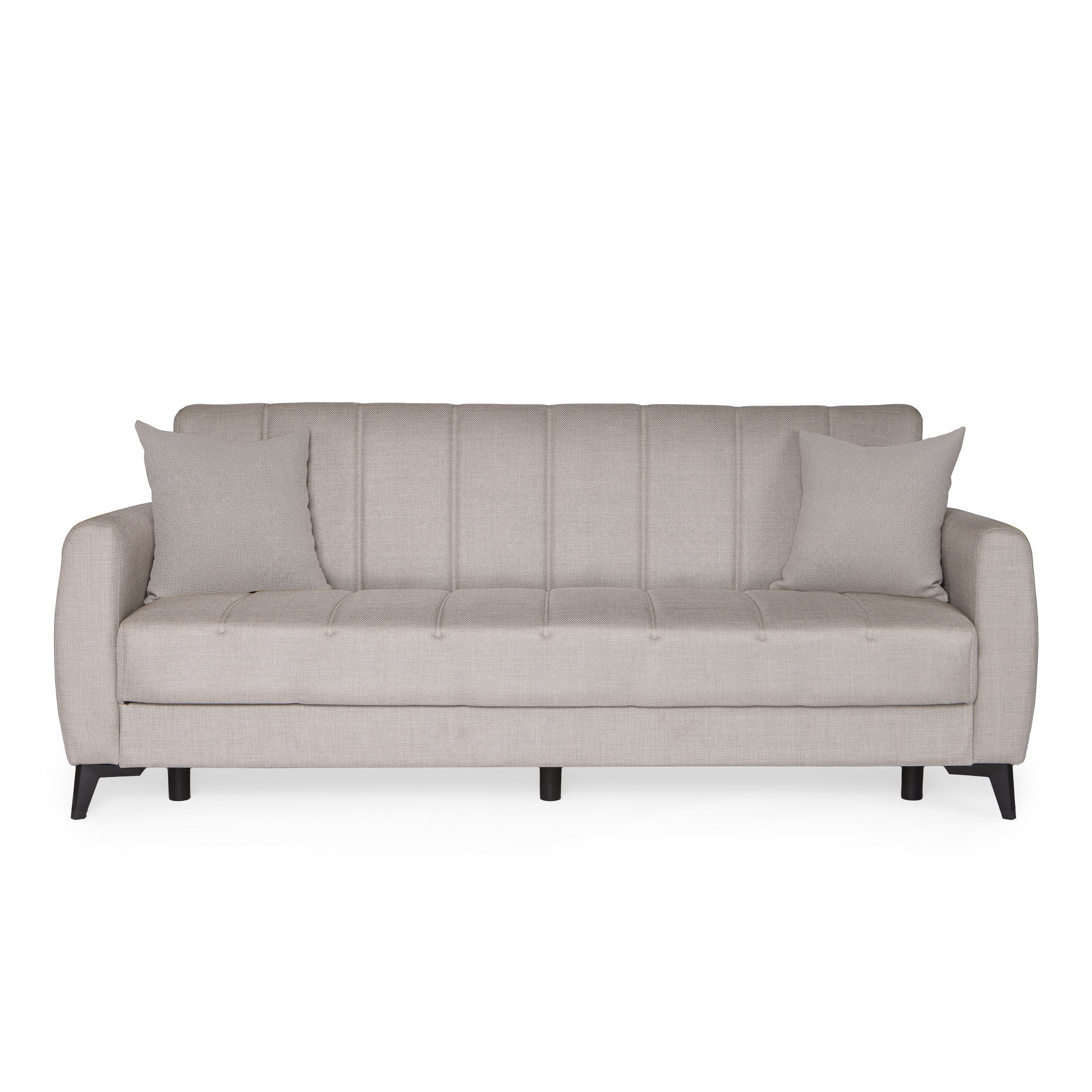 Καναπές-κρεβάτι με αποθηκευτικό χώρο τριθέσιος Milos μπεζ-γκρι ύφασμα 210x78x85 - Image 2