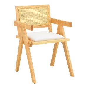 Πολυθρόνα Winslow rubberwood σε φυσική απόχρωση-ύφασμα λευκό 51x54x80εκ